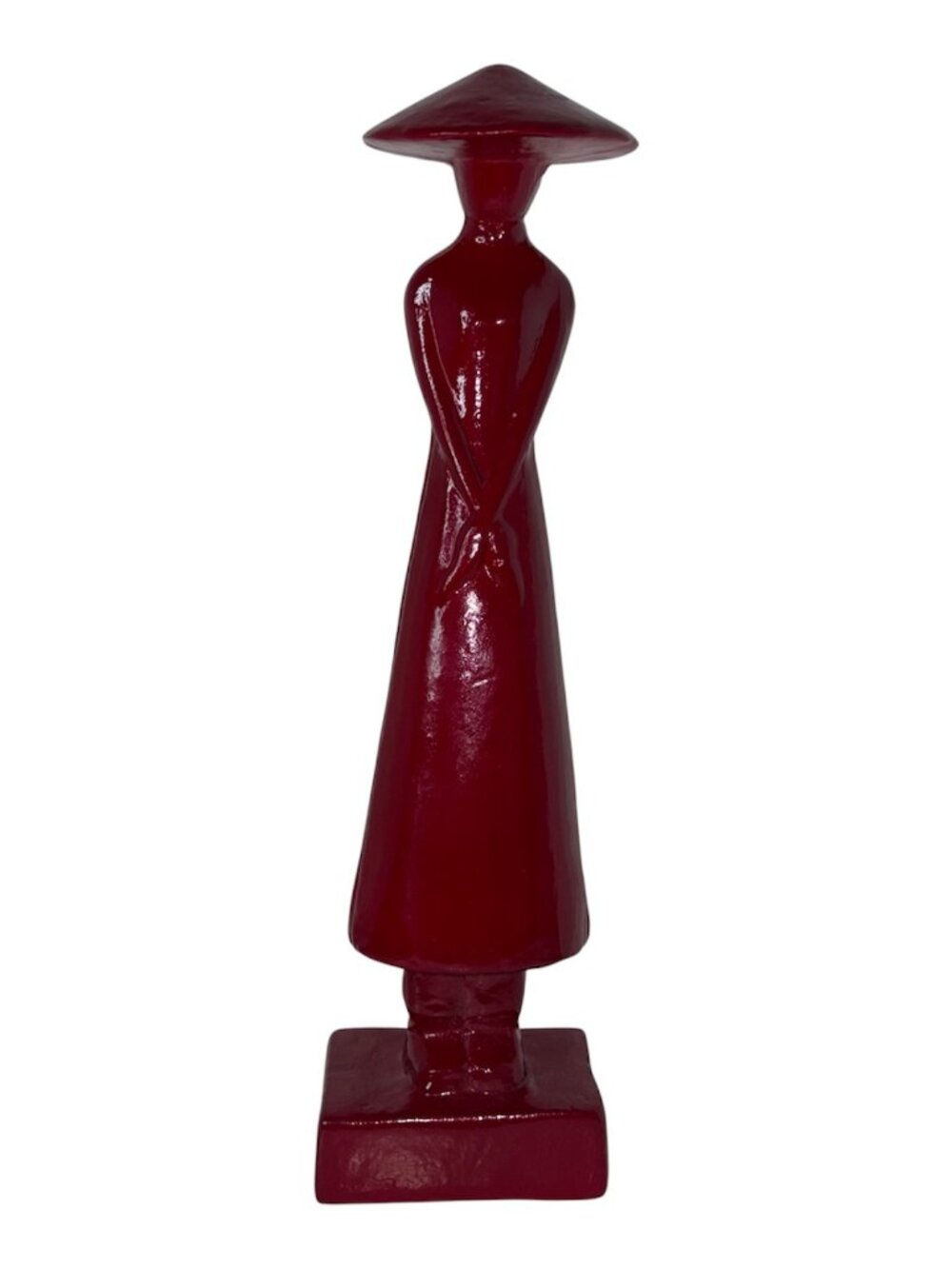 Red Glazed Terracotta Figurine Sculpture Ao Dai Woman 15.5" Asian Style Decor